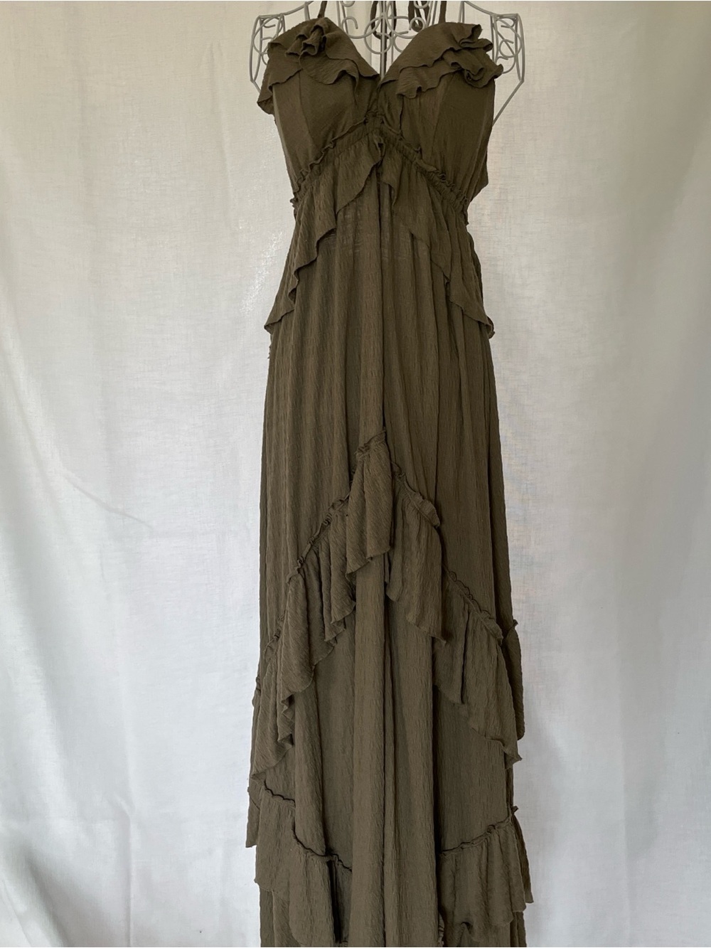 Free People Olive Green Santa Luz Ruffled Maxi Dress - Picture 3 of 7
